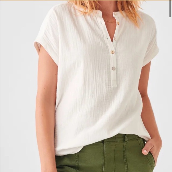 Faherty Tops - Faherty Dream Cotton Gauze Desmond Top White Sz Small